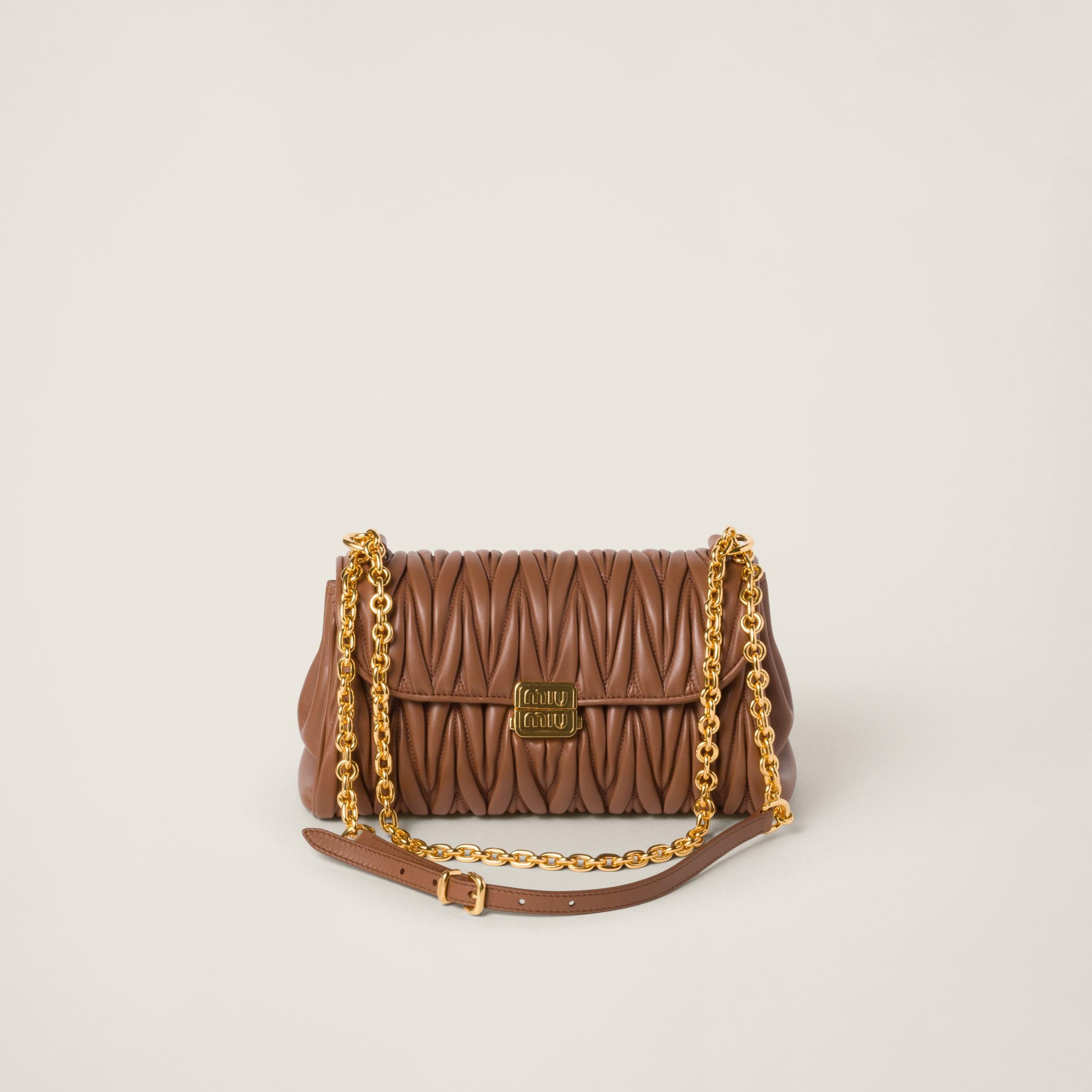 MIU MIU Matelassé Nappa Leather Shoulder Bag In Cognac Product Image