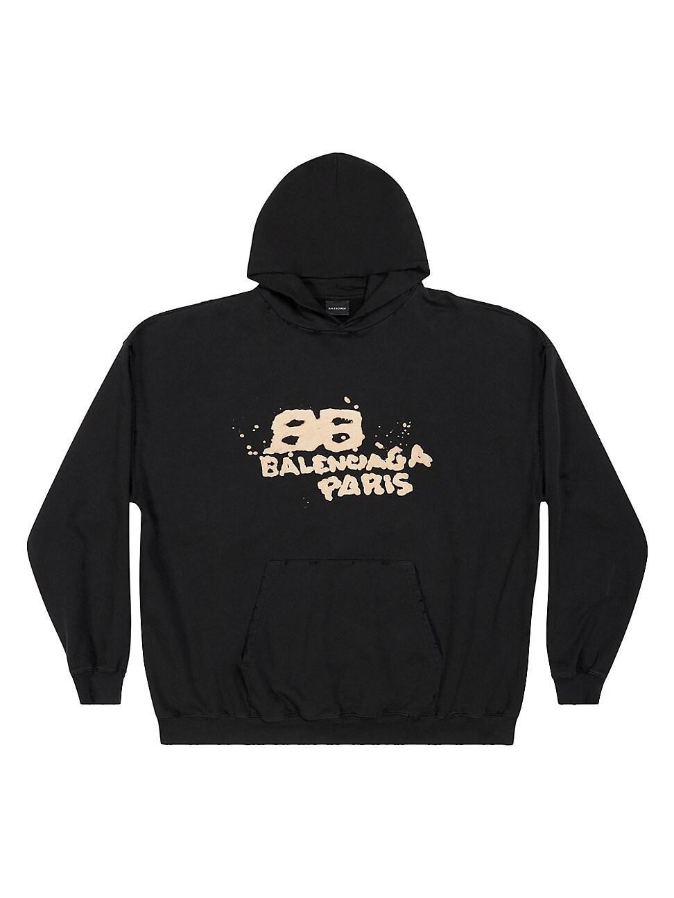 Balenciaga - Oversized Bb-logo Cotton-jersey Hoodie - Mens - Black Cream Product Image