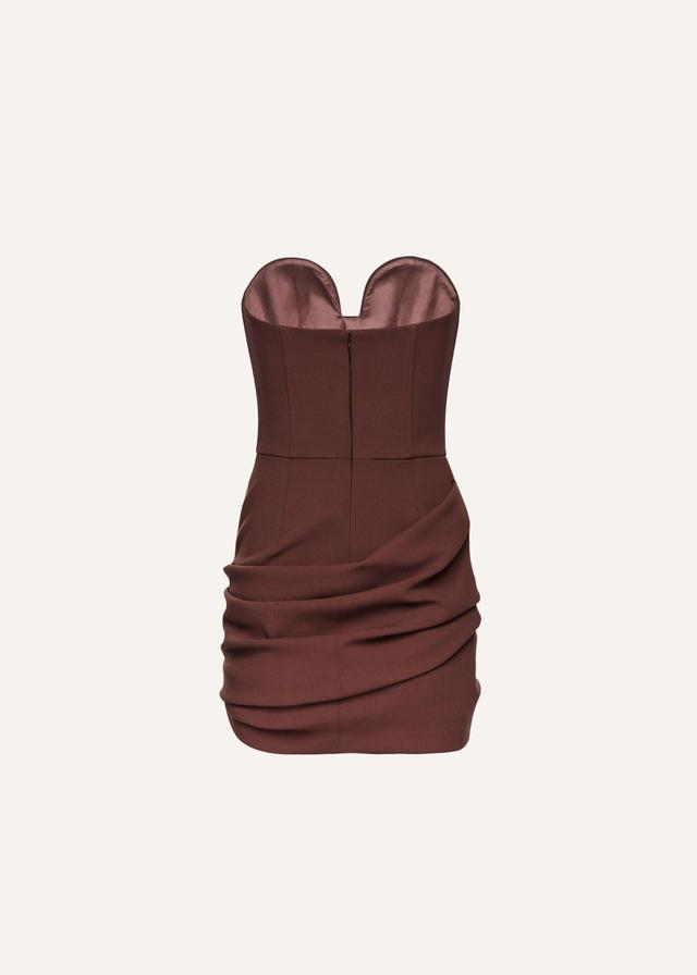 Draped strapless babydoll dress in burgundy Product Image