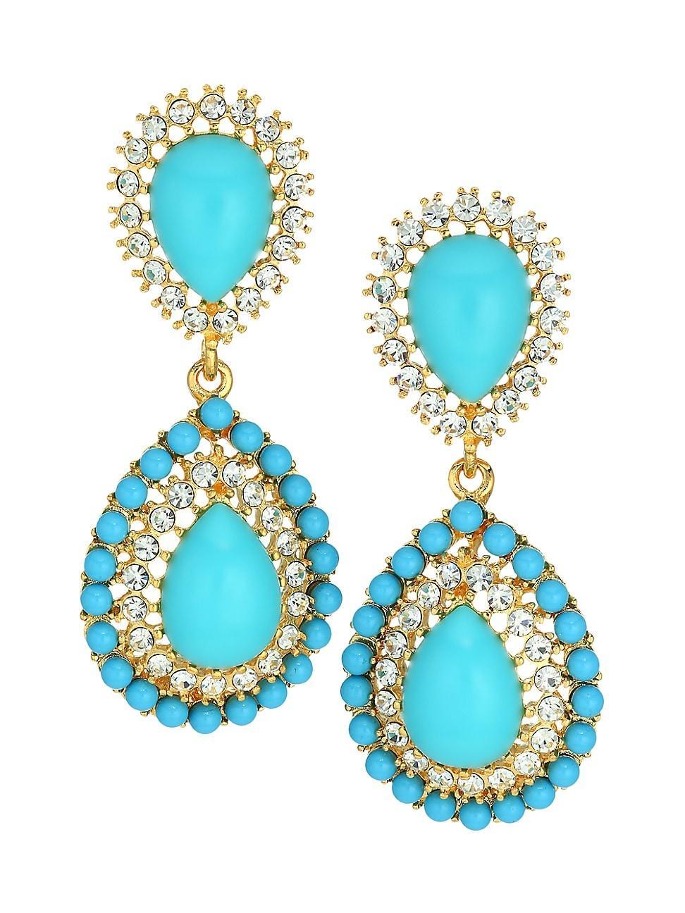 Womens Turquoise-Color Cabochon & Crystal Drop Clip-On Earrings Product Image