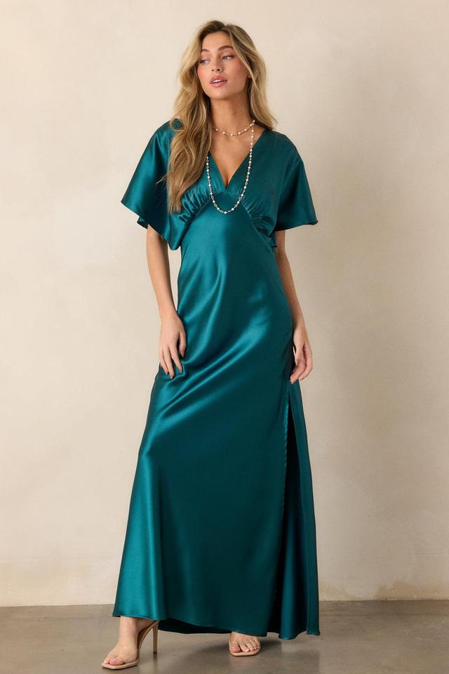 Serenity Calling Teal Satin Maxi Dress Product Image