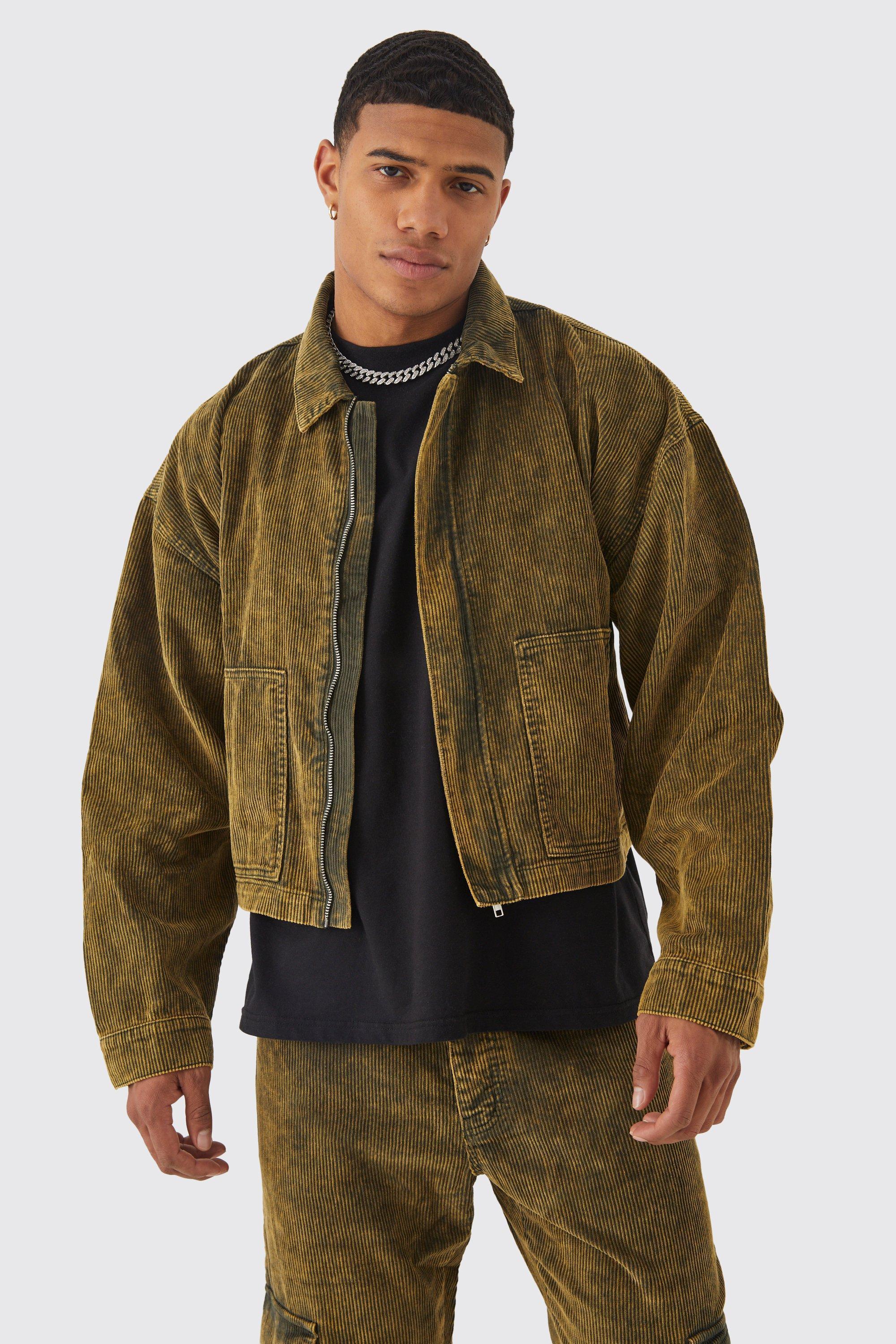 Boxy Acid Wash Cord Jacket | boohooMAN USA Product Image