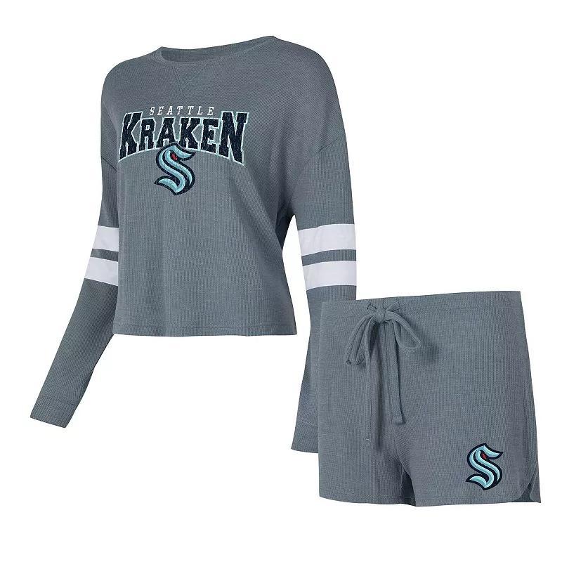 Womens Concepts Sport Charcoal Seattle Kraken MeadowLong Sleeve T-Shirt & Shorts Sleep Set Product Image