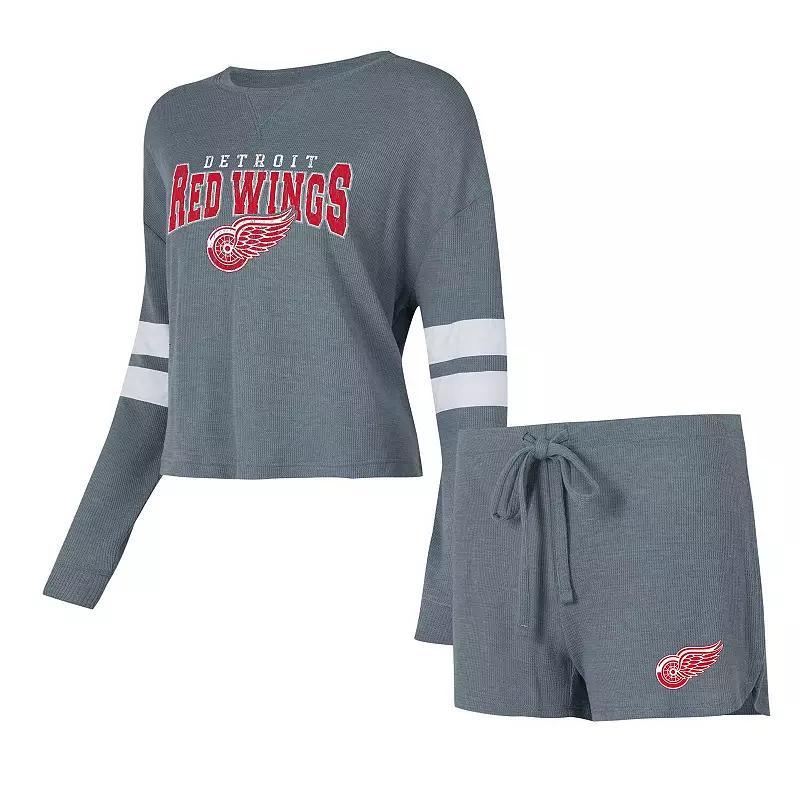 Womens Concepts Sport Charcoal Detroit Red Wings MeadowLong Sleeve T-Shirt & Shorts Sleep Set Product Image