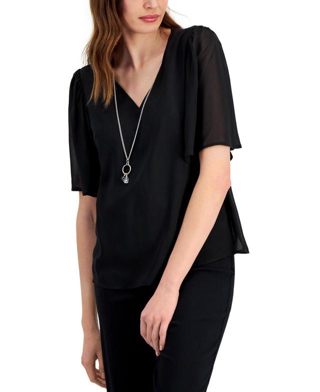 Jm Collection Womens Flutter-Sleeve Necklace Top, Created for Macys Product Image