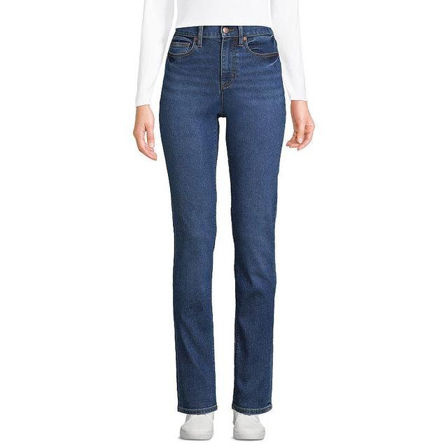 Womens Lands End Recover High Rise Straight Leg Blue Jeans Dark Blue Product Image