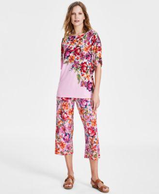 Jm Collection Womens Paradise Gardenia Printed Top Culotte Pants Created For Macys Product Image