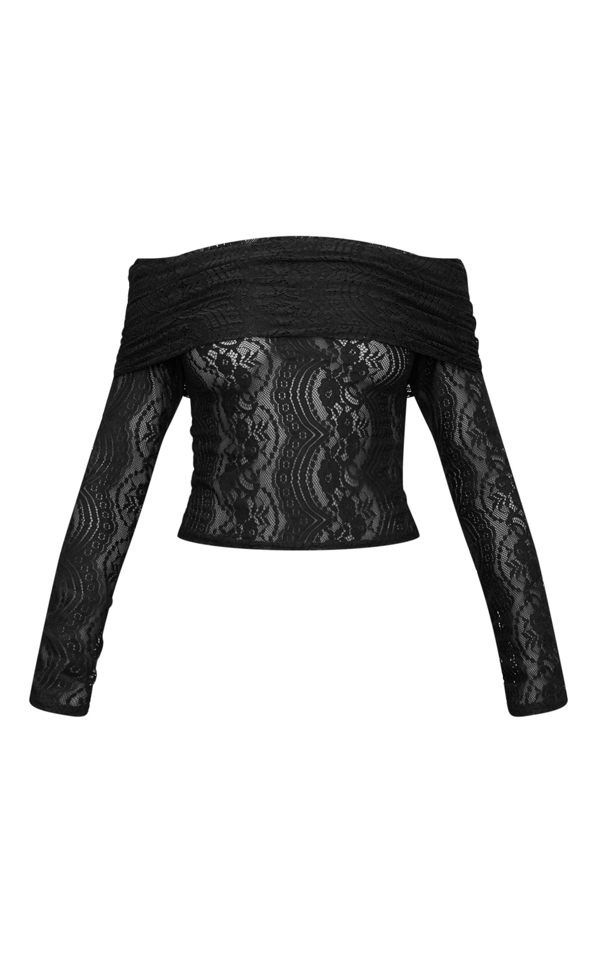 Black Textured Extreme Fold Over Long Sleeve Top Product Image