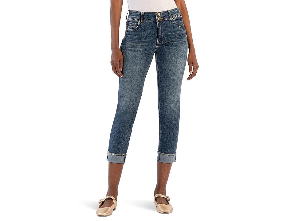 KUT from the Kloth Amy Crop Straight-Wstbnd Double Btn Roll Up (Showcase W/Dk Base Wash) Women's Jeans product image