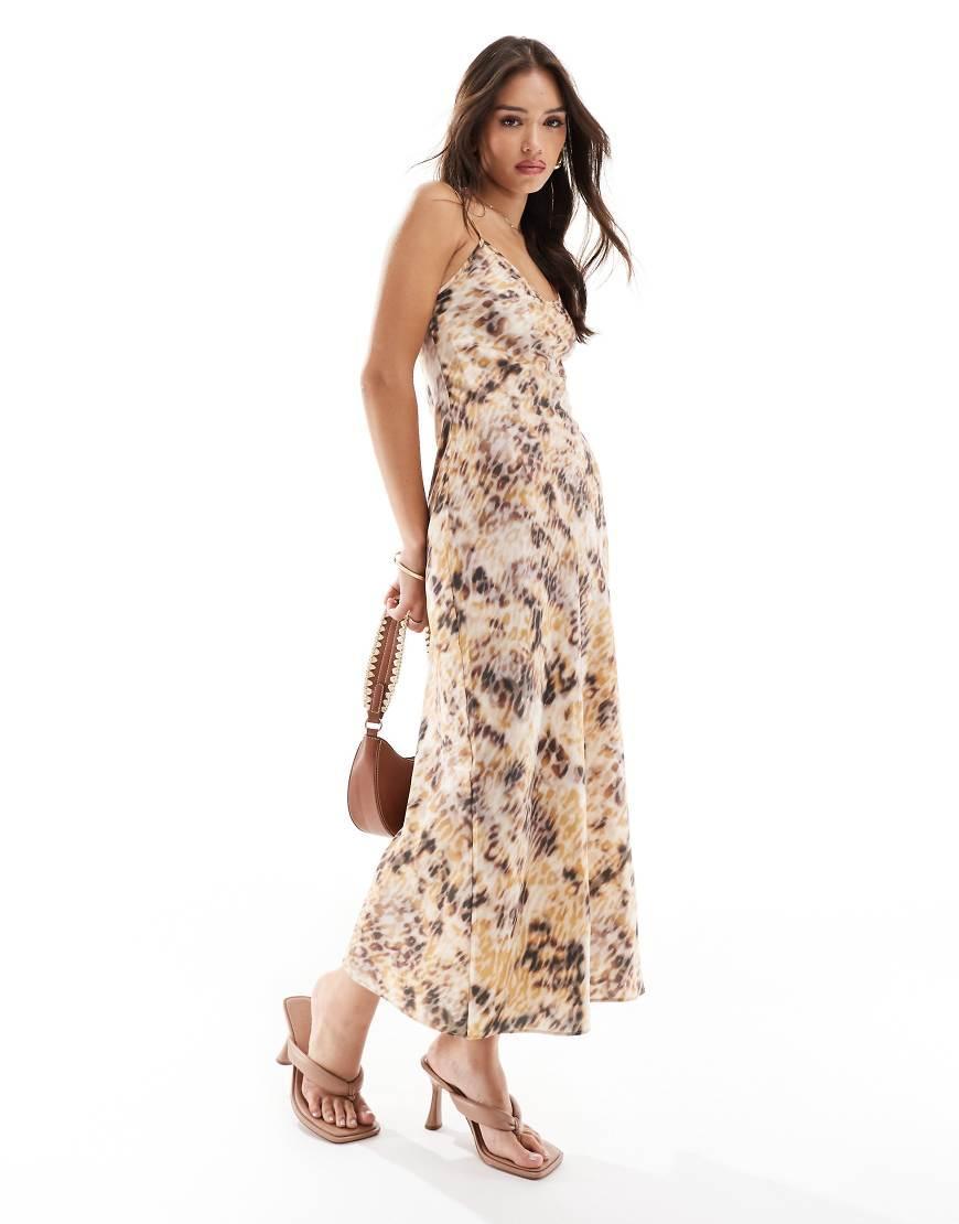 Bryony Carmina Satin Midi Slip Dress In Sesame Beige-neutral Product Image