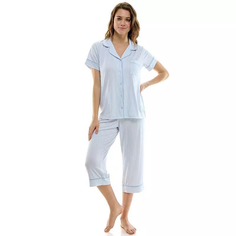 Womens Jaclyn Inc. Short Sleeve Pajama Top & Capri Pajama Pants Set Product Image