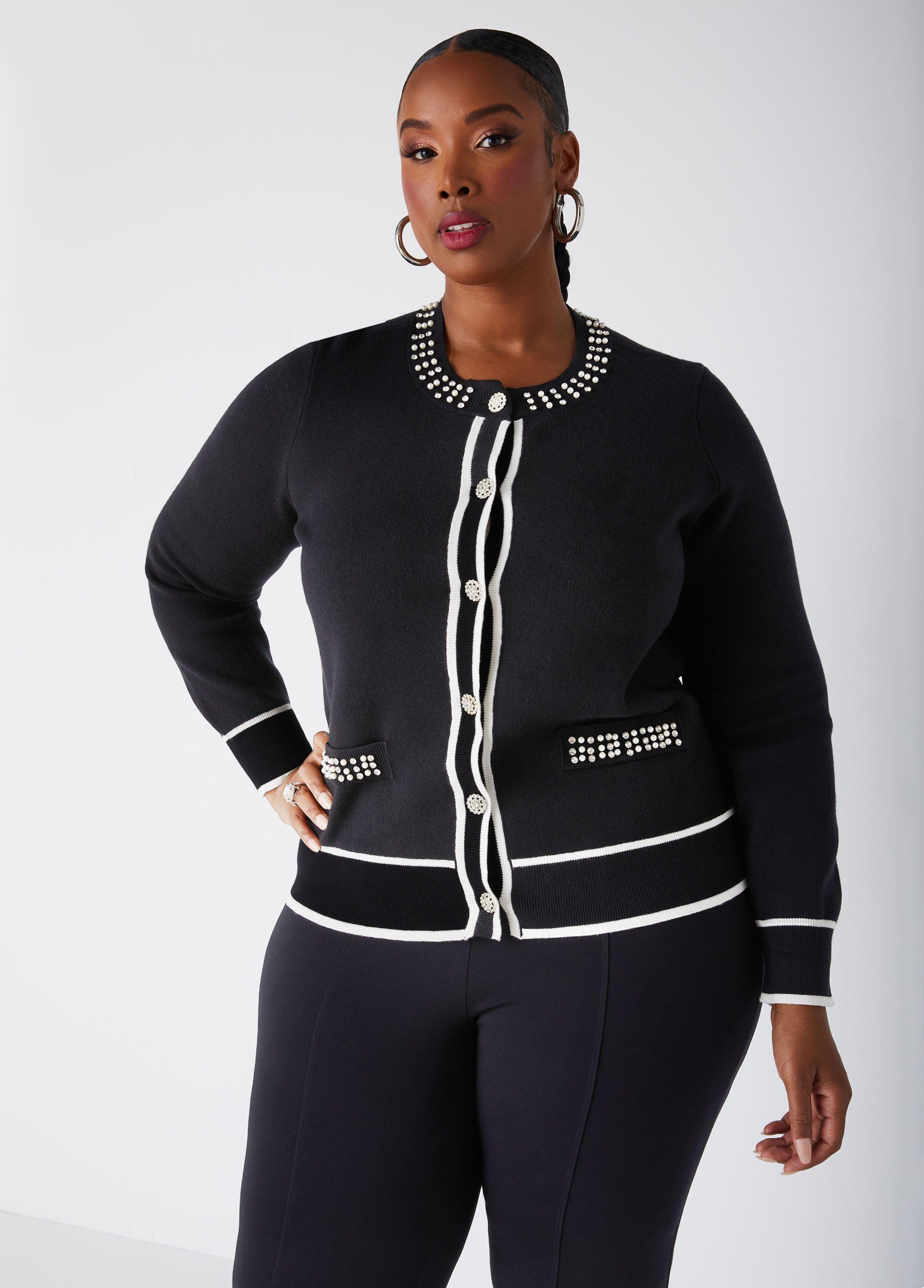 Plus Size Crystal And Faux Pearl Cardigan Ashley Stewart Product Image