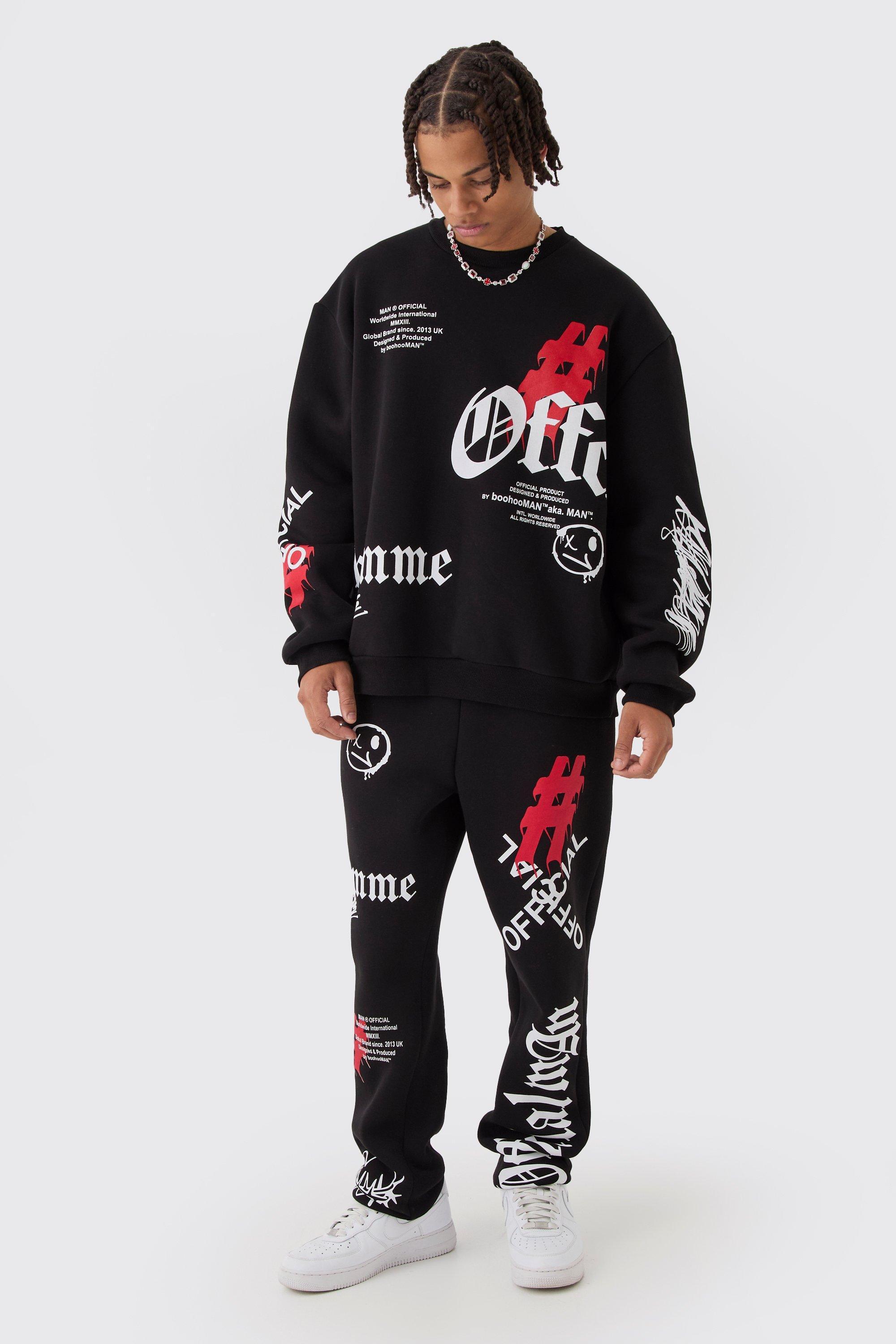 Oversized Man Graffiti Sweatshirt Tracksuit | boohooMAN USA product image