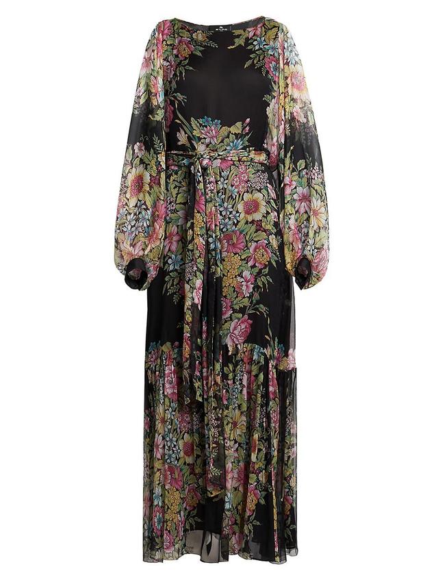 Womens Silk Floral Long-Sleeve Maxi Dress Product Image