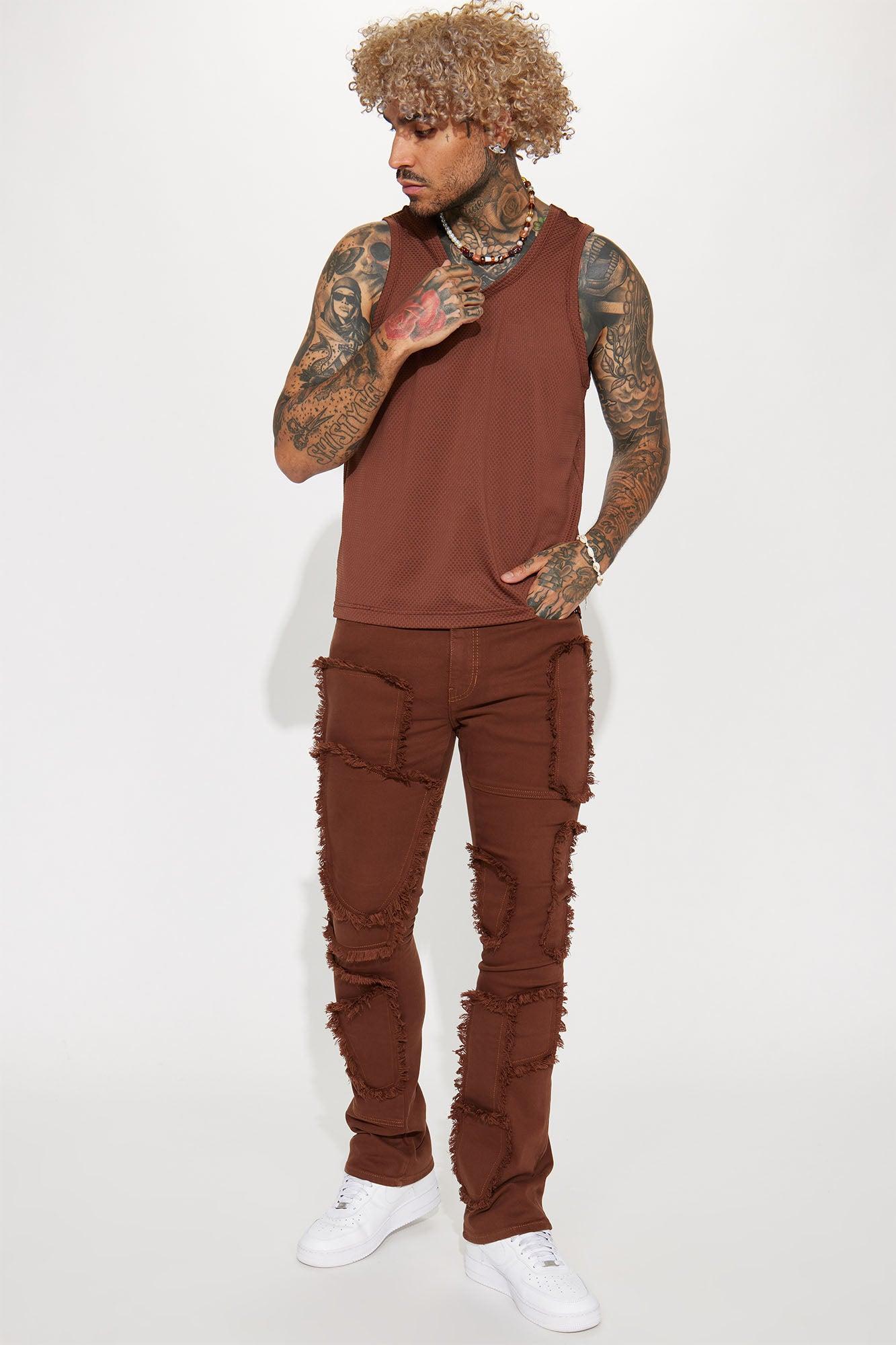 Unravel Stacked Skinny Flare Jeans - Brown Product Image