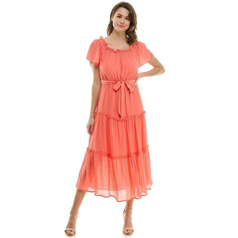 Womens Luxology Short Sleeve Belted Maxi Dress Product Image