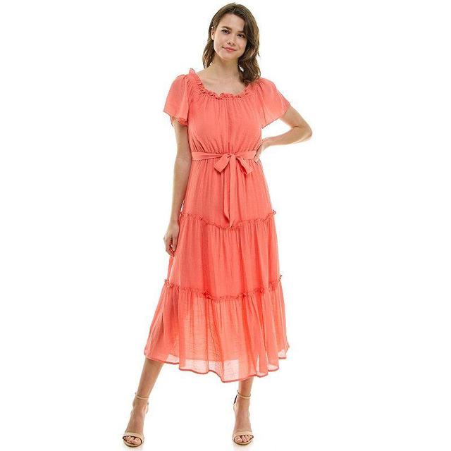 Womens Luxology Short Sleeve Belted Maxi Dress Orange Product Image