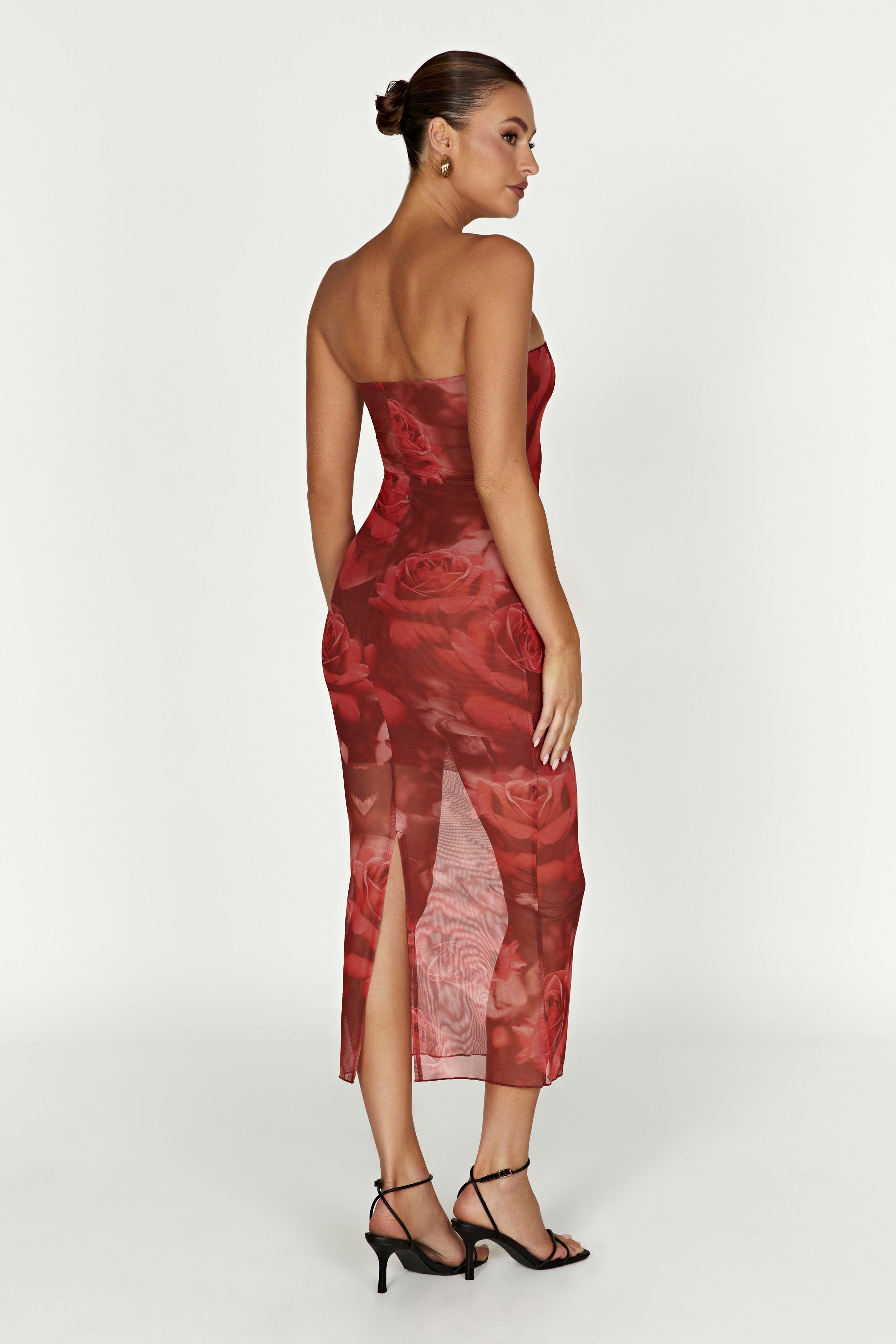 Aphrodite Strapless Mesh Dress - Oversized Rose Print Product Image