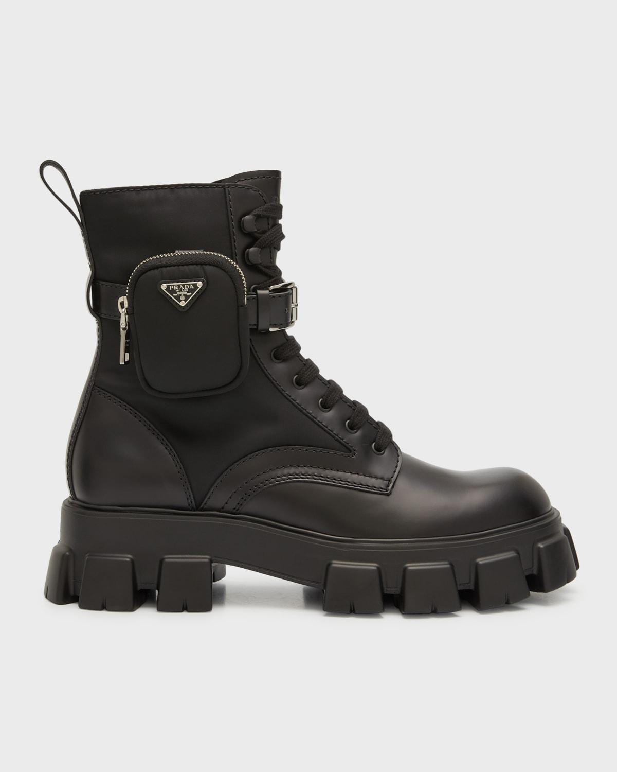 Mens Re-Nylon & Leather Zip Pocket Combat Boots Product Image