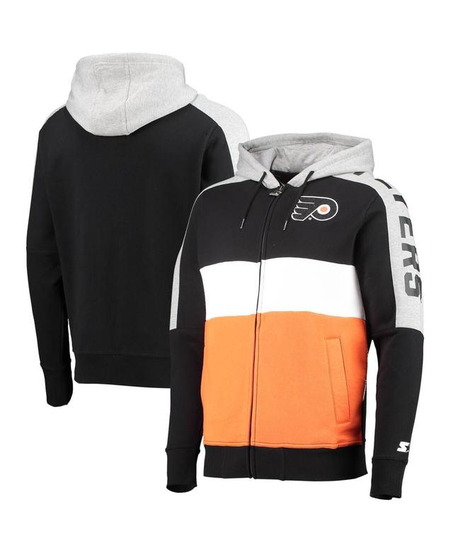 Mens Starter Black/Orange Philadelphia Flyers Playoffs Color Block Full-Zip Hoodie Product Image