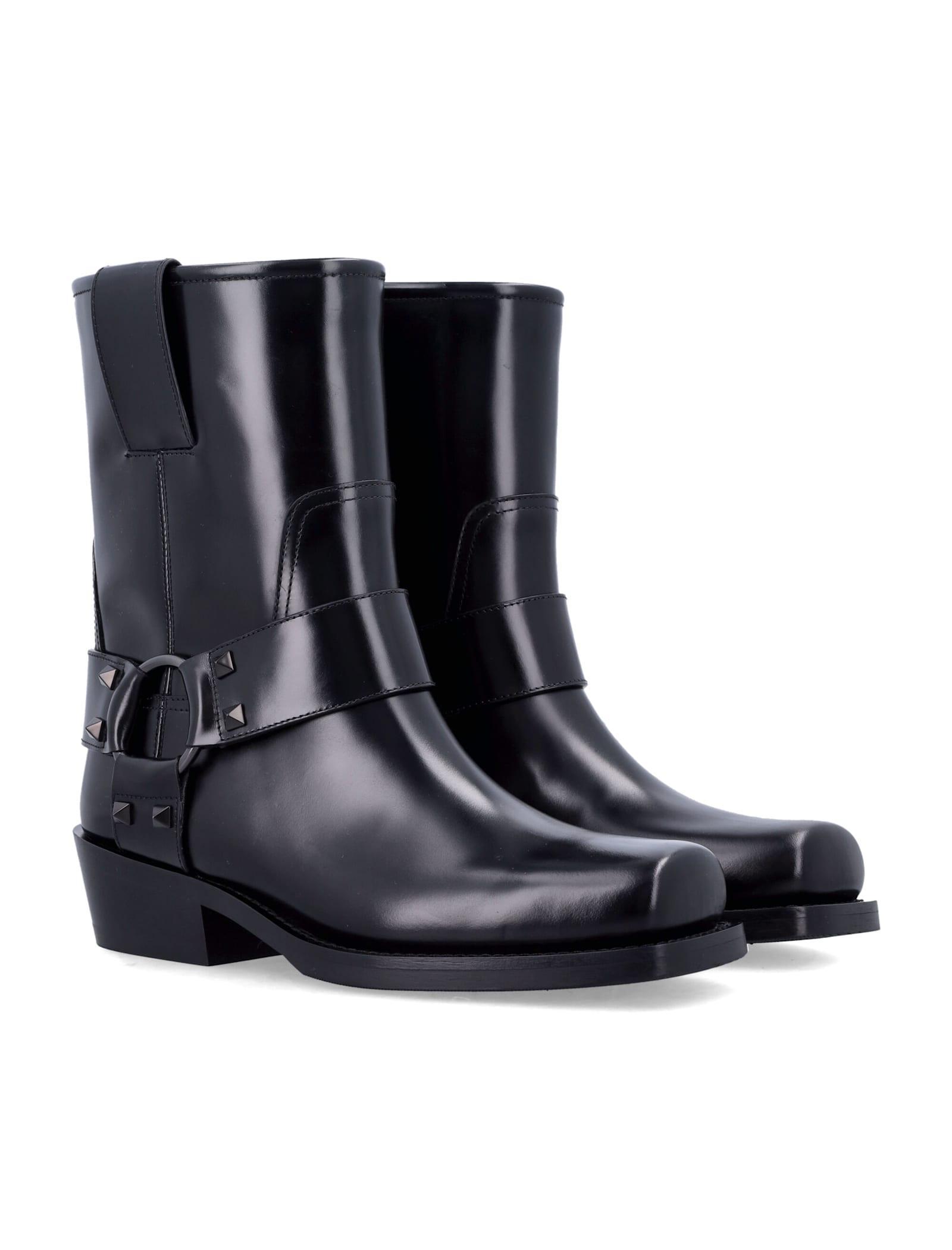 VALENTINO GARAVANI Rockstud Calfskin Biker Ankle Boot 40mm Woman Black 40.5 Product Image