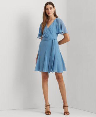 Lauren Ralph Lauren Womens Crinkle Georgette Surplice Dress Product Image