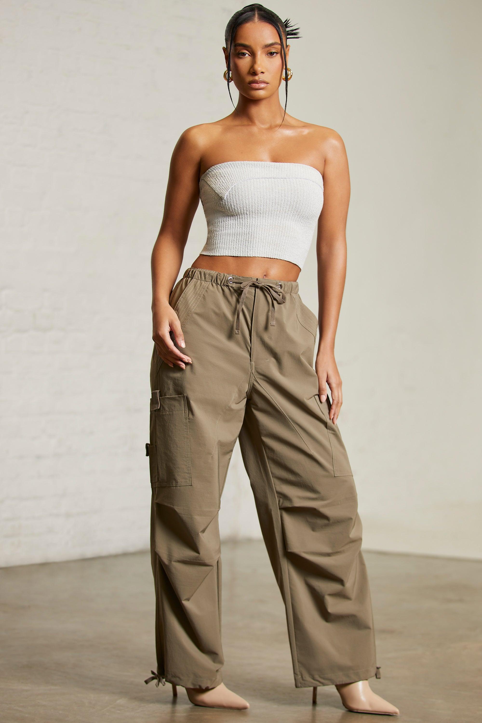 Wide Leg Cargo Trousers in Green Female Product Image