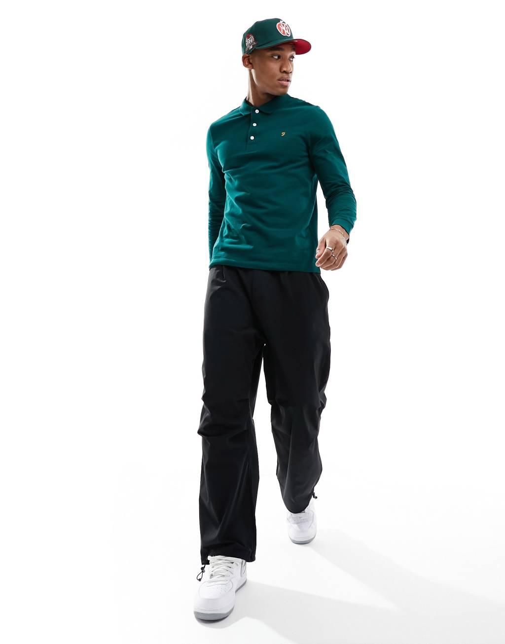 Farah blanes long sleeve polo in green Product Image