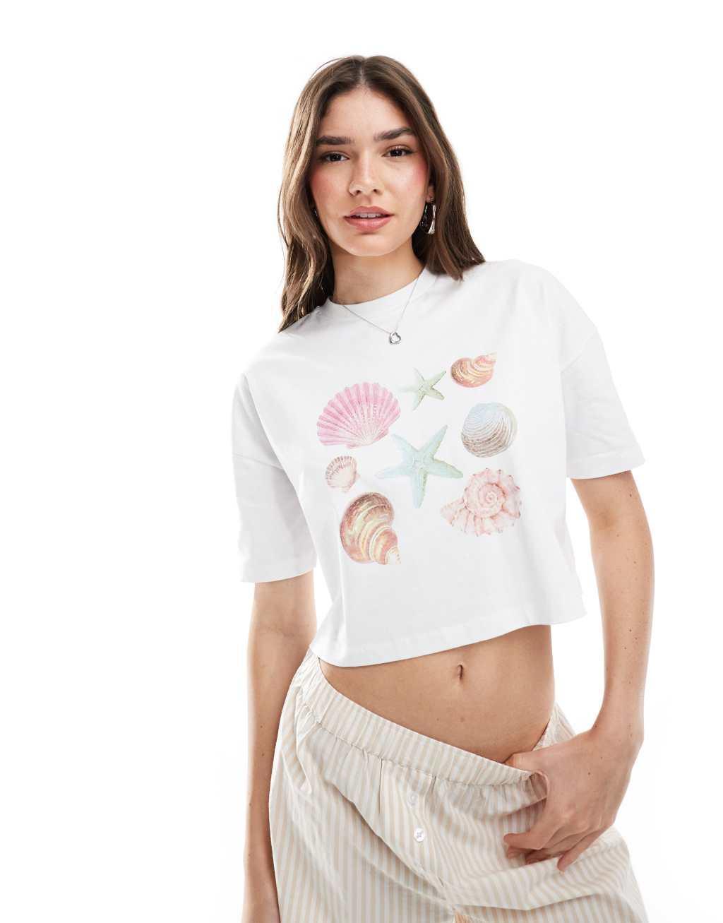 Miss Selfridge Cropped T Shirt with Shell Graphic Product Image