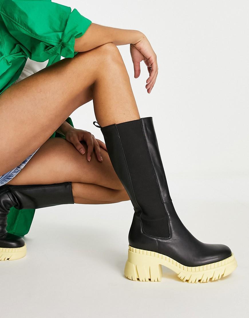 ASOS DESIGN Capricorn premium leather chunky Chelsea knee boots Product Image