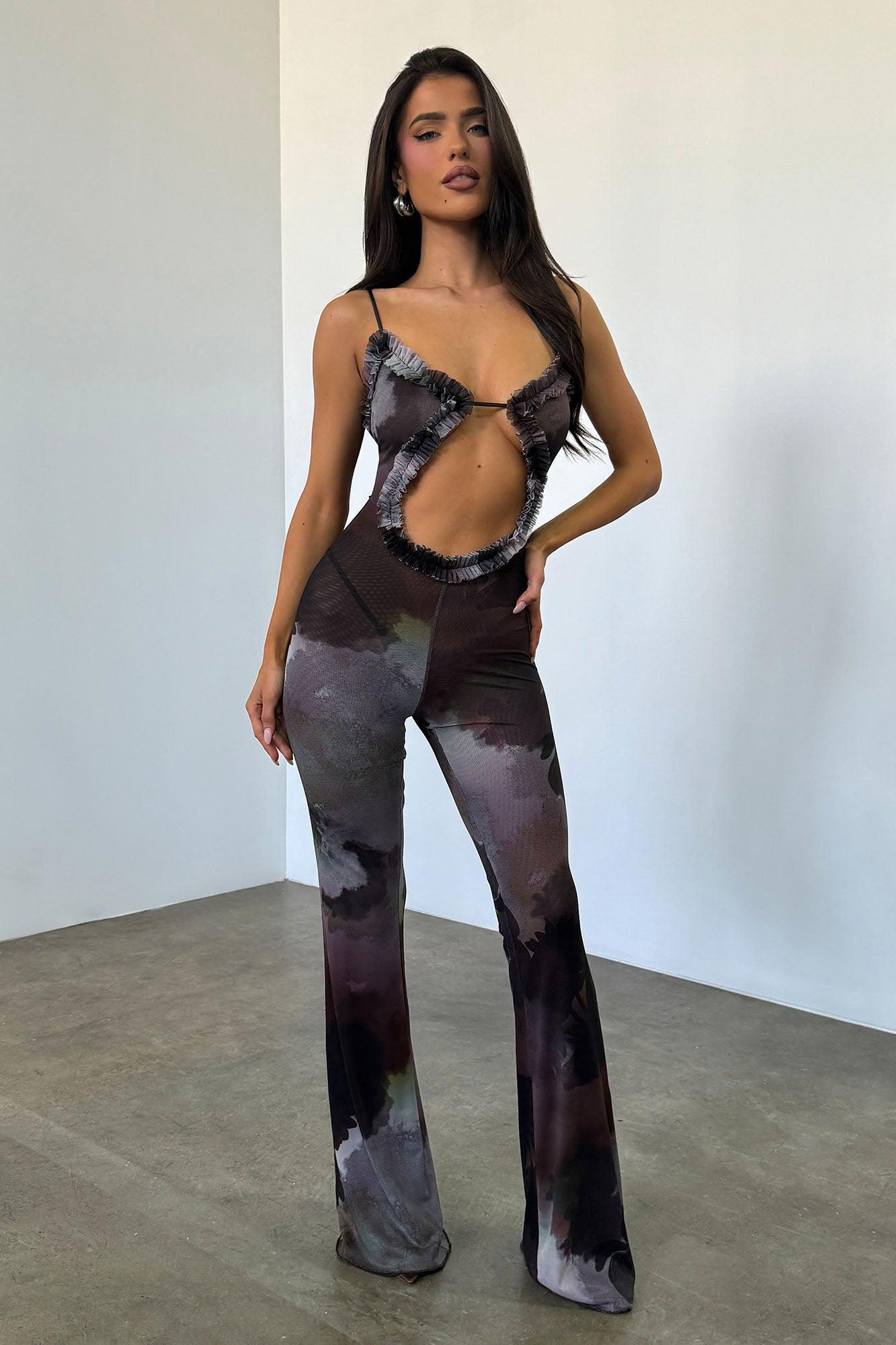 Well Known Mesh Jumpsuit - Brown/combo Product Image