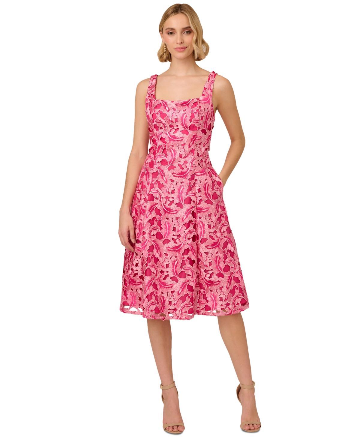 Adrianna Papell Womens Embroidered Fit & Flare Dress Product Image