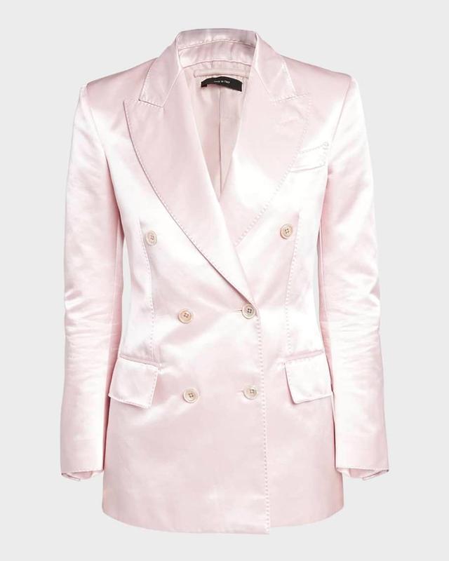 Pin-Stitch Duchesse Satin Double-Breasted Blazer Jacket Product Image