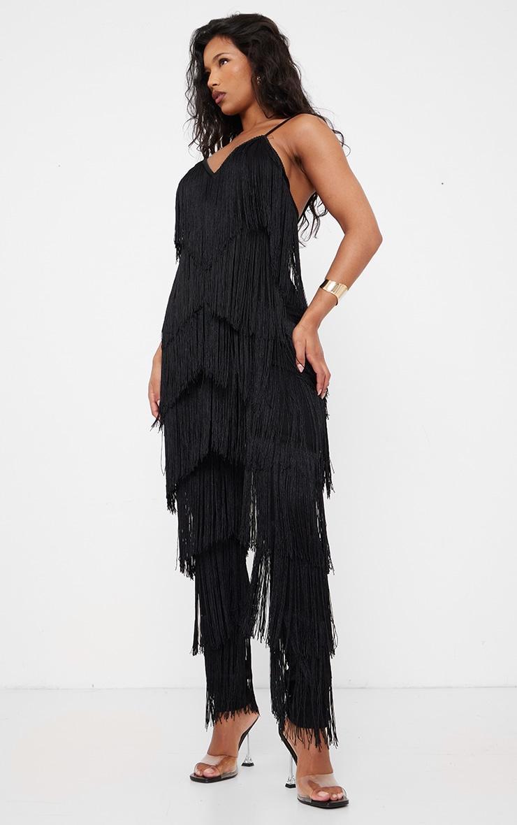 Black Tassel Plunge Jumpsuit Product Image