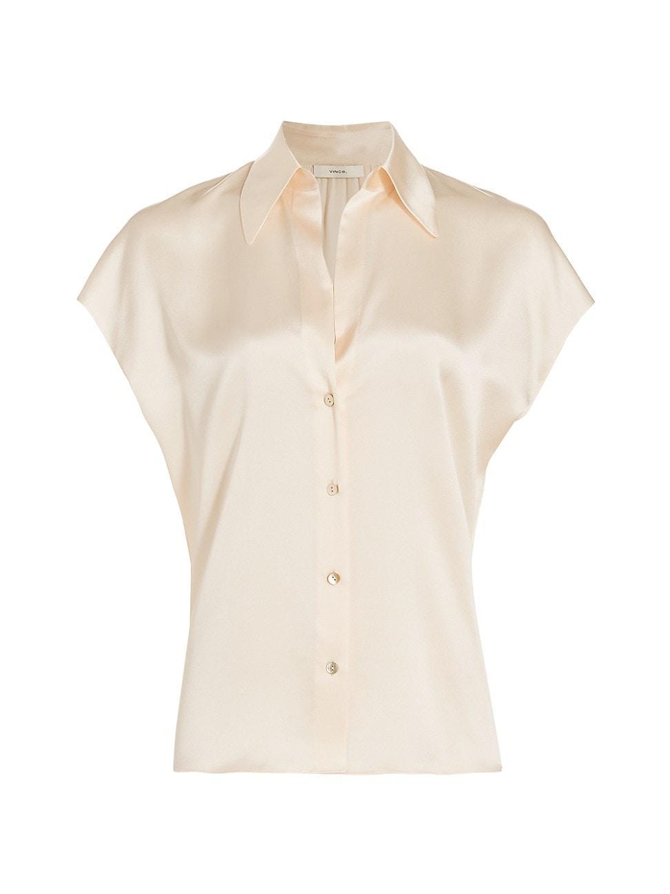 Womens Cap-Sleeve Silk Blouse Product Image