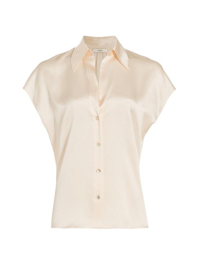 Vince Cap Sleeve Gathered Back Silk Blouse Product Image