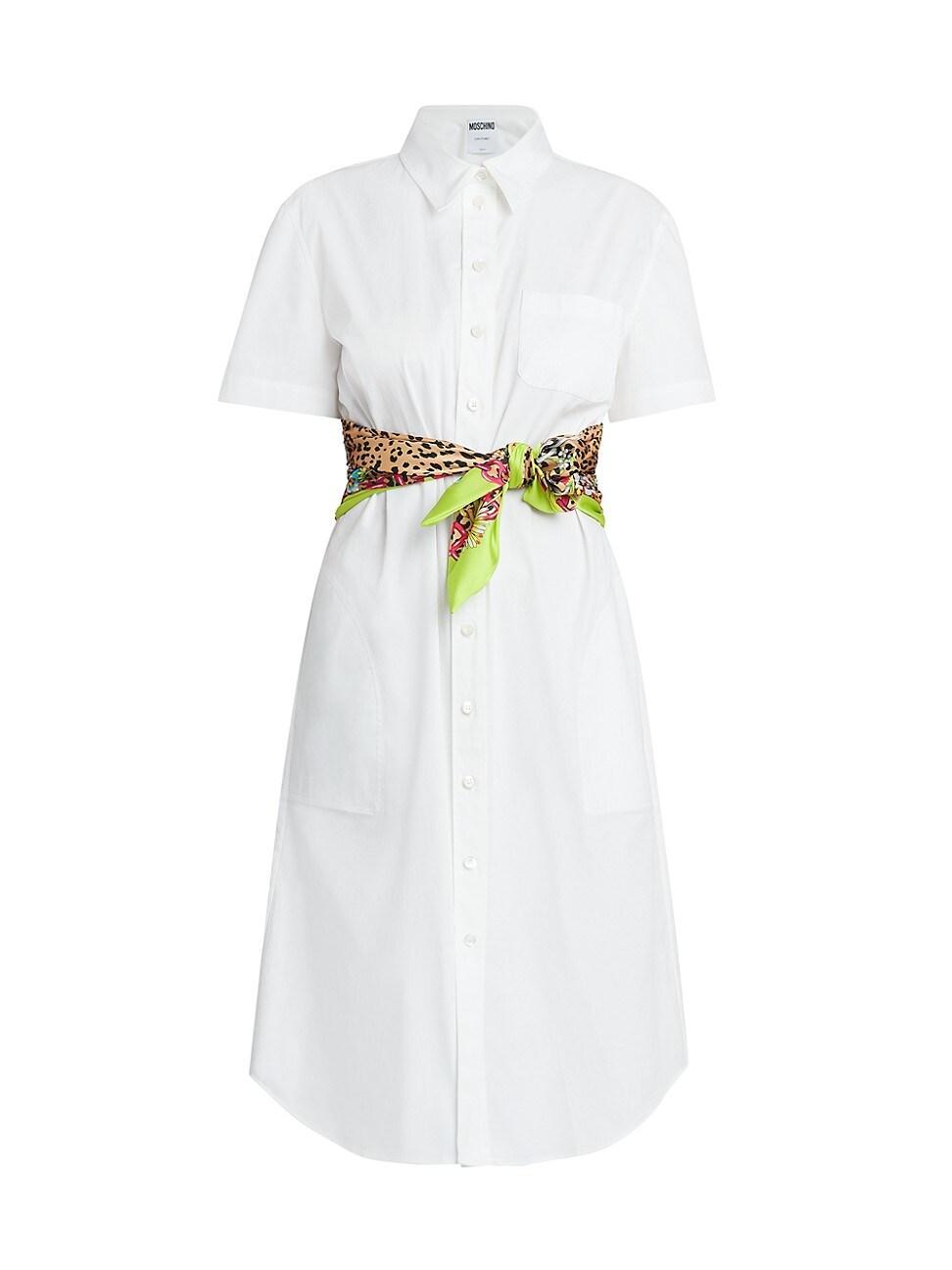 Womens Cotton Scarf-Waist Shirtdress Product Image