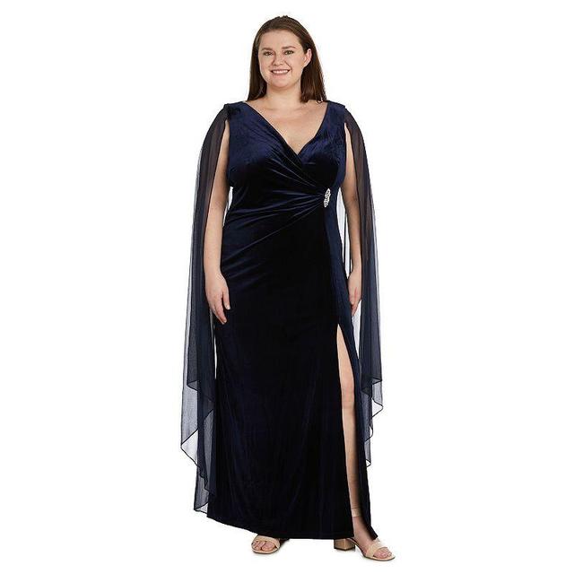 Plus Size R&M Richards Long Chiffon Caped Surplice Neck Maxi Wrap Dress, Womens Blue Product Image