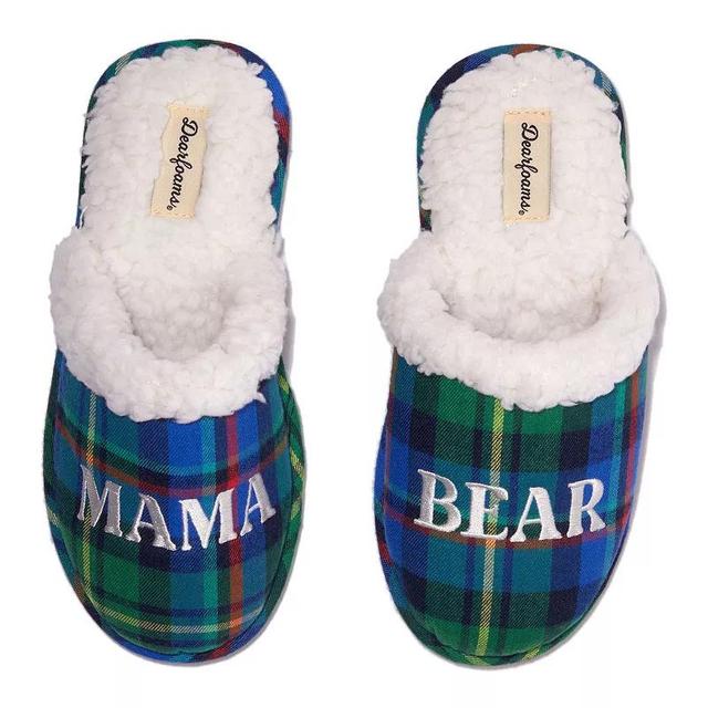 Dearfoams Mama Bear Womens Plaid Scuff Slippers Blue Plaid Product Image