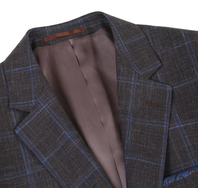 Regular Fit Wool & Linen Brown Plaid Blazer Product Image