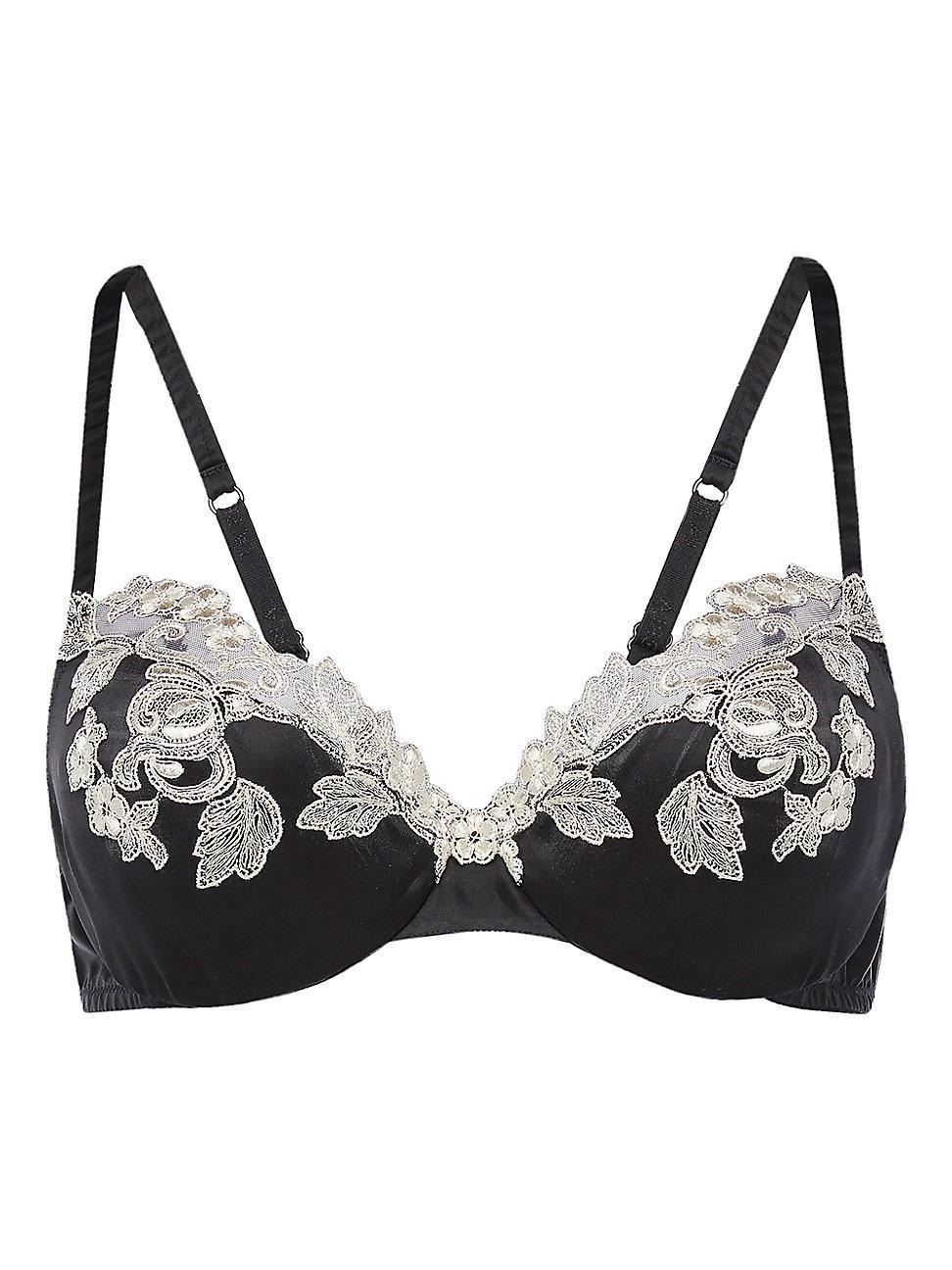 Womens Floral-Embroidered Satin Underwire Bra Product Image