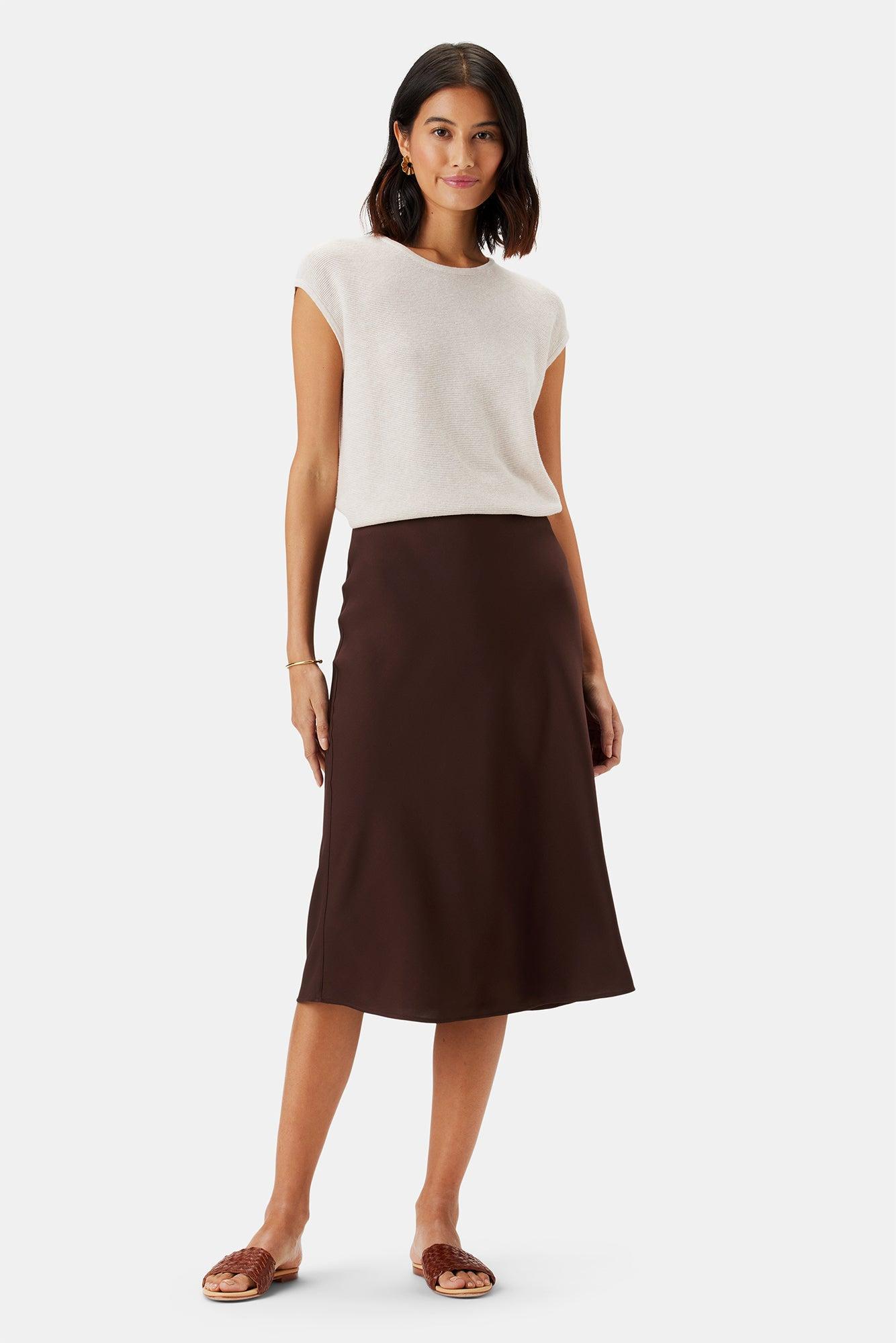 Eve Stretch Silk Skirt - Espresso Product Image