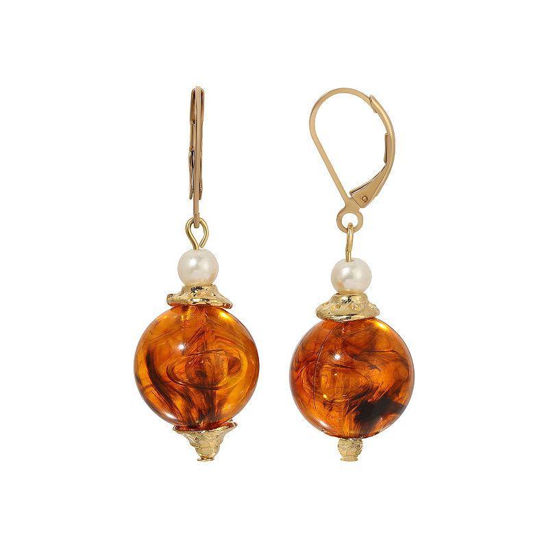 1928 Marbled Bead Drop Earrings, Womens, Brown Product Image