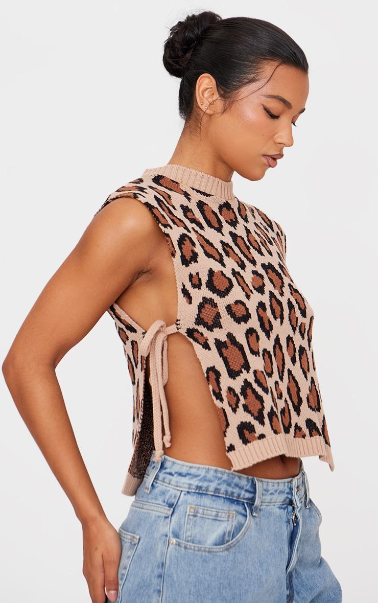 Brown Leopard Print Split Side Knitted Vest Product Image