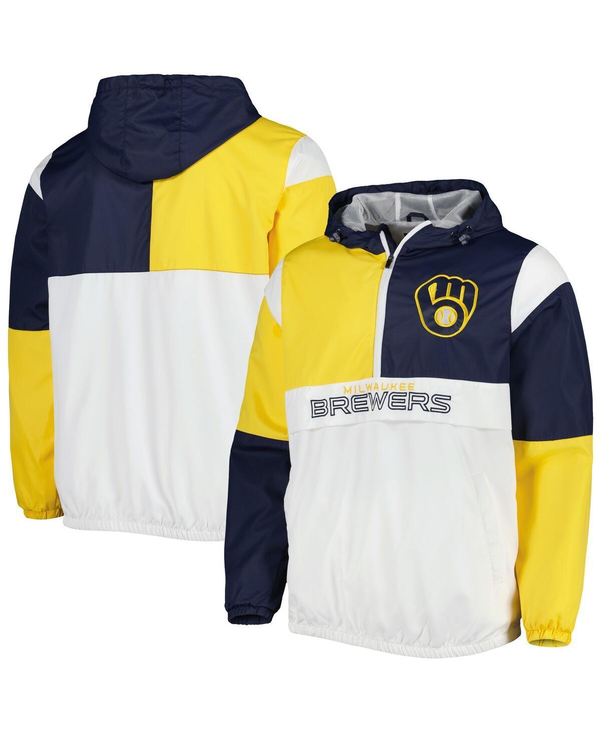 Mens G-III Sports by Carl Banks /Gold Milwaukee Brewers Fair Catch Half-Zip Hoodie Blue Product Image