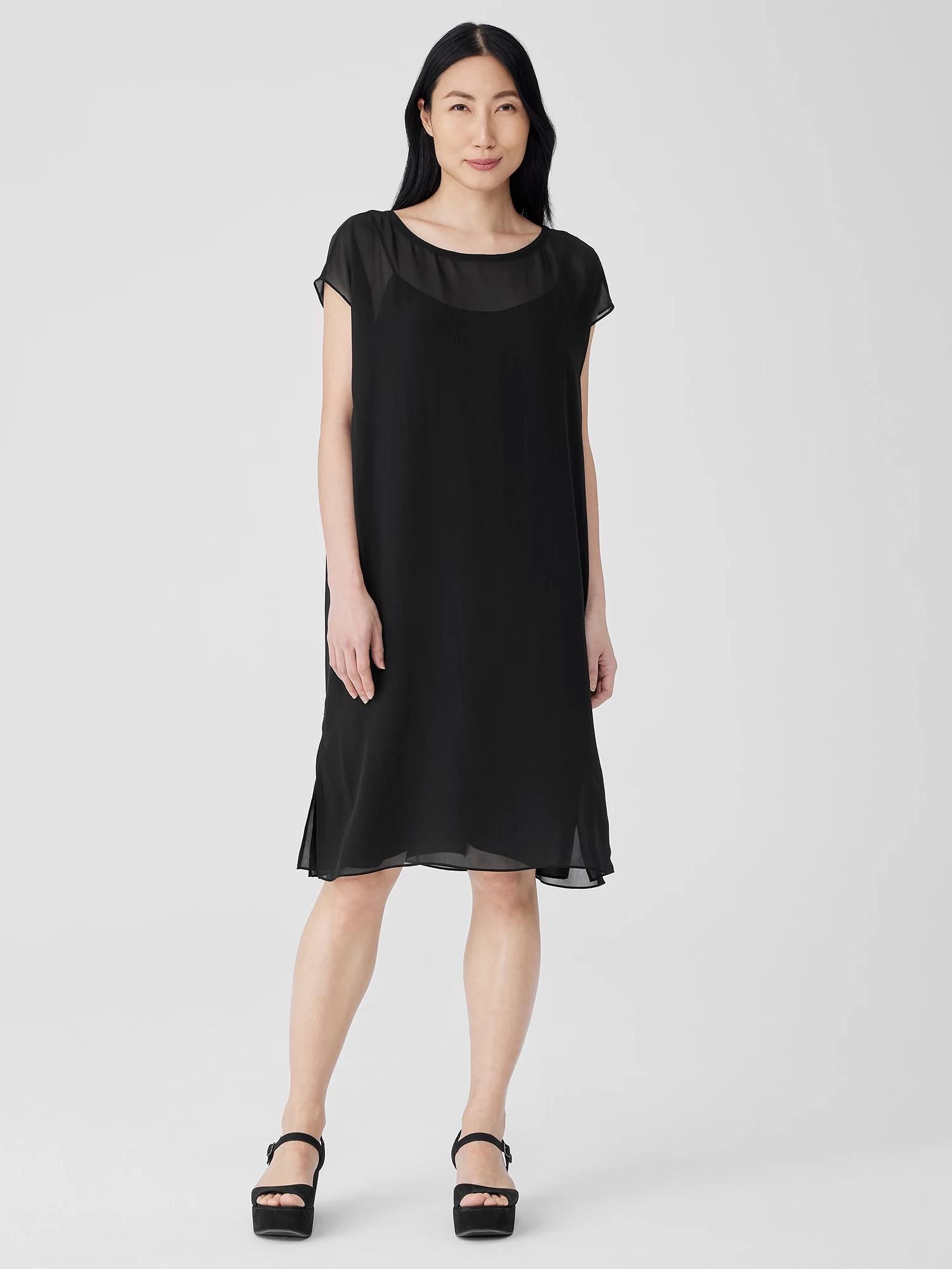 EILEEN FISHER Sheer Silk Georgette Layered Dressfemale Product Image