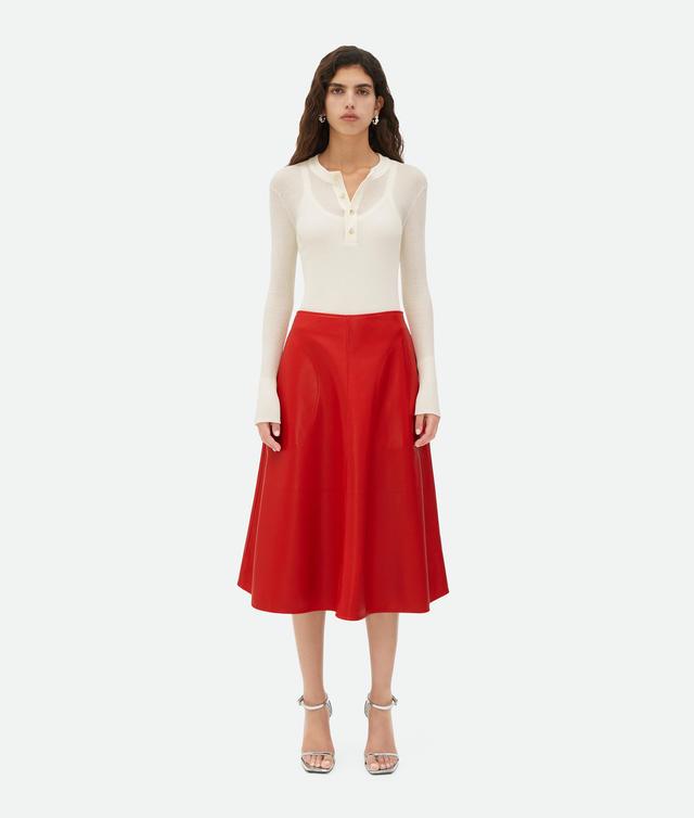 Women's Leather Midi Skirt in Scarlet Product Image