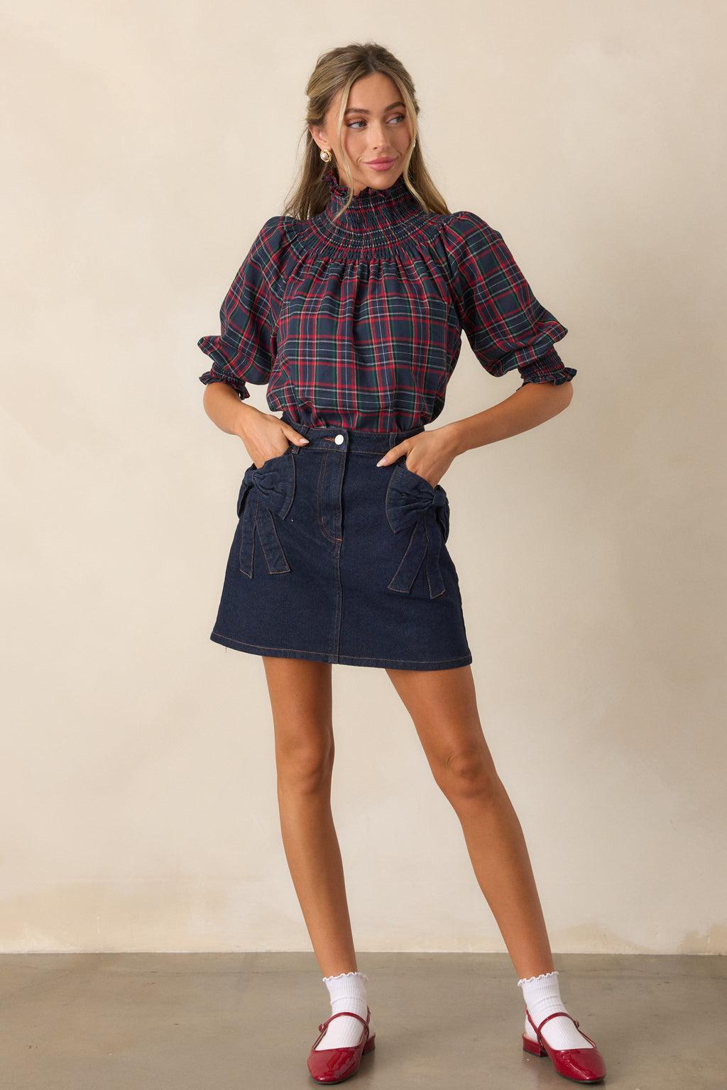 Feel The Rush Dark Wash Denim Mini Skirt Product Image