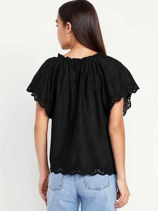 Embroidered Split-Neck Top Product Image