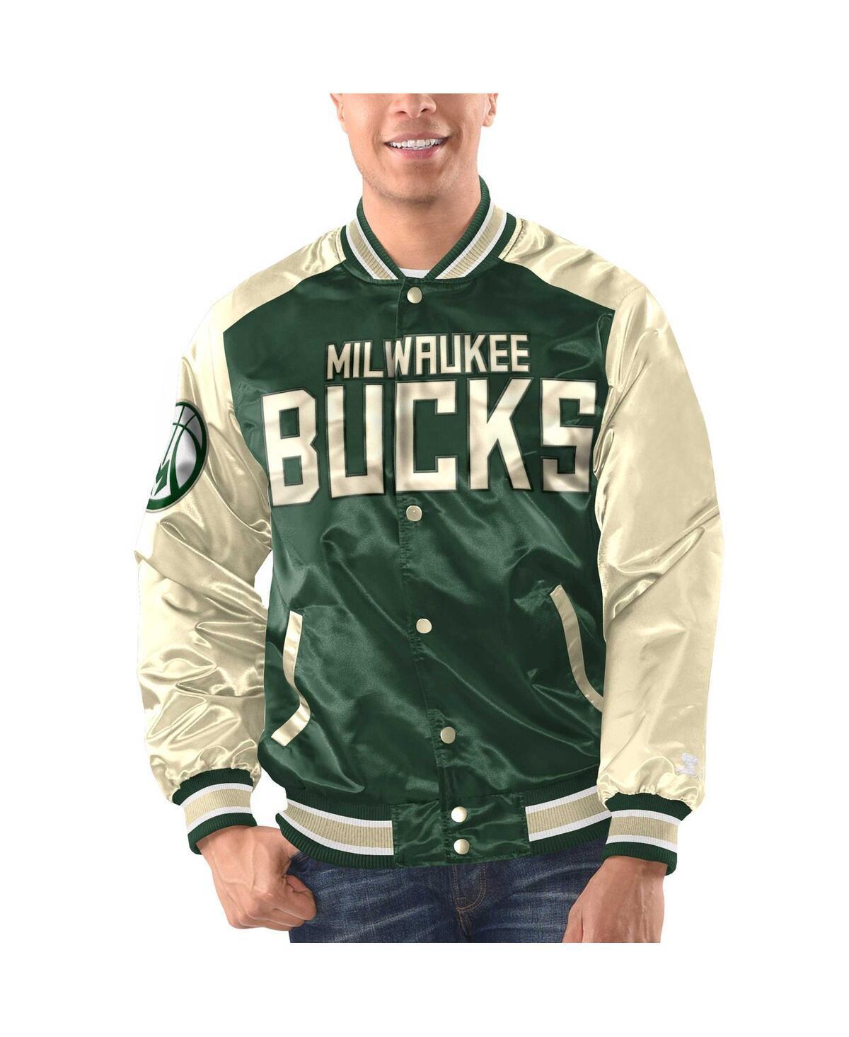 Mens Starter Hunter Green Milwaukee Bucks Renegade Satin Full-Snap Varsity Jacket - Hunter Green Product Image